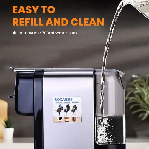 SONASHI Machine a café 3en1 capsules/café moulu/dolce gusto 20 bars 1400w INOX