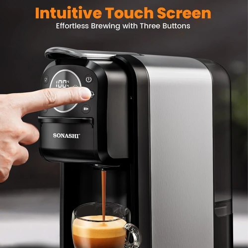 SONASHI Machine a café 3en1 capsules/café moulu/dolce gusto 20 bars 1400w INOX