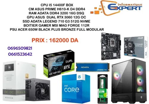 CONFIG I5 14400F/H610-K D4 DDR4RAM 16G/RTX 3060 12G/SSD 512G/ MAG FORGE 112R /PSU ACER 650W