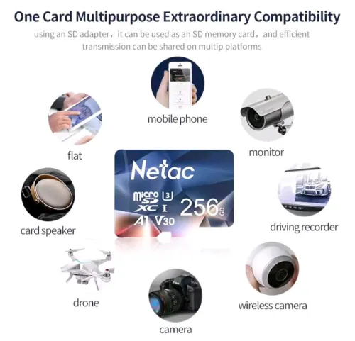 Carte MicroSDXC Netac 64 Gb C10 A1 V30 100Mb/s.