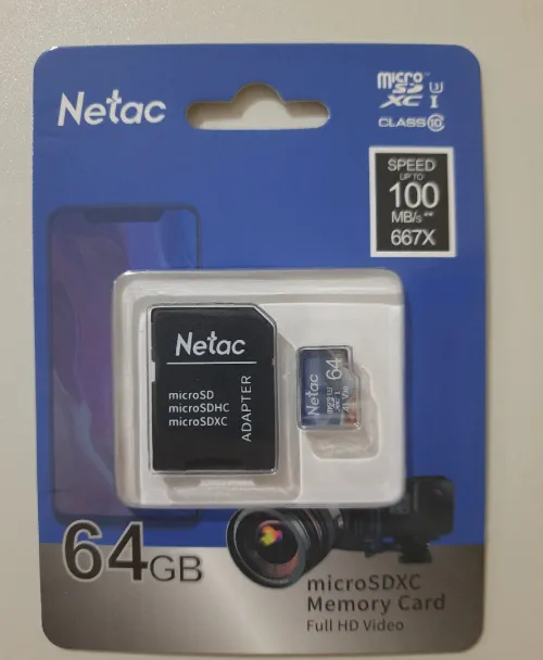Carte MicroSDXC Netac 64 Gb C10 A1 V30 100Mb/s.