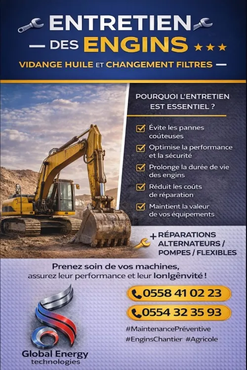 Vidange huile et filtres engins sur site
