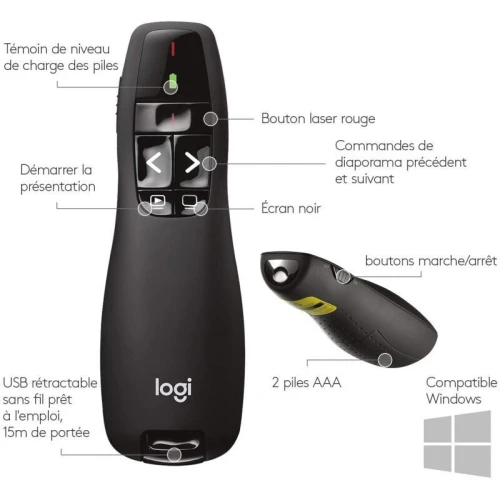 Ponteur Laser de Présentation Logitech R400 sans Fil