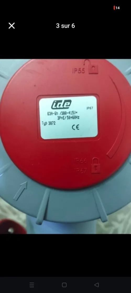 pris de force 380v 2 pris malle et 2 pris femelle ide 63a-6h 3p+e