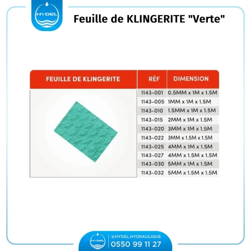 Feuille de KLINGERITE (Vert - Bleu -Armé noir)