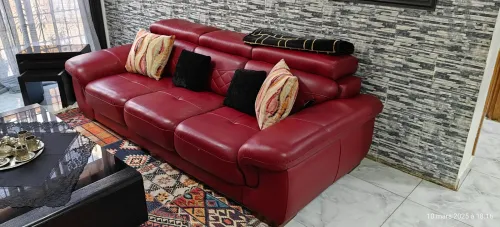 Salon simili cuir 6 places plus un pouffe moderne 