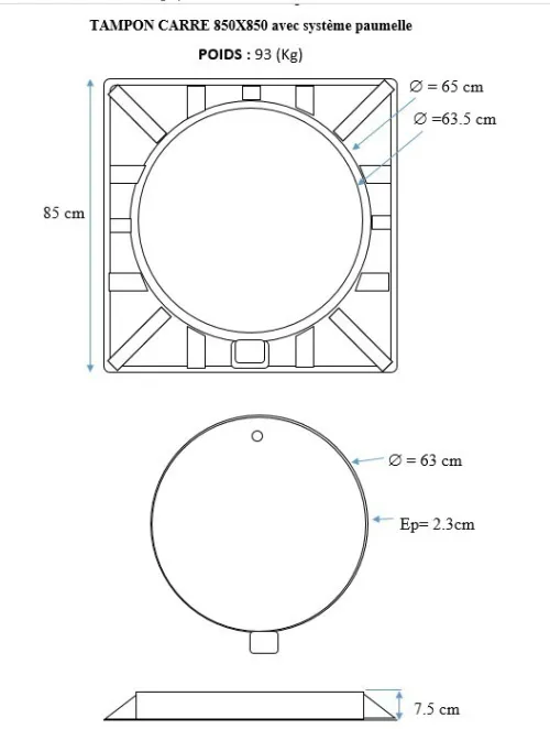 TAMPON CARRE 850X850 avec système paumelle