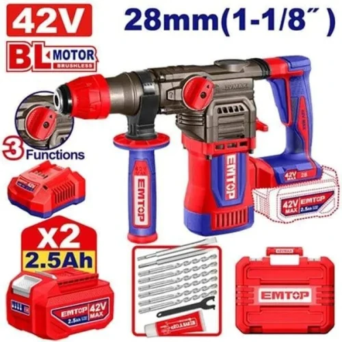 Marteau Piqueur perforateur SDS sans fil 42v 2 batteries 2.5ah 4.5 J