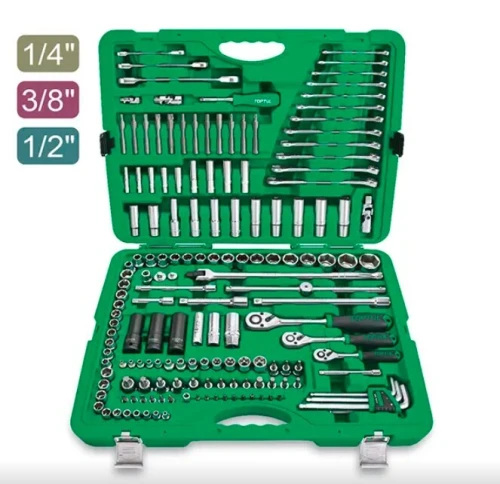 Caisse de 163 clés à douille à flancs 1/4", 3/8" et 1/2" GCAI163R TOPTUL