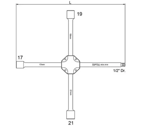Clé croix à écrou de roue à 4 voies (avec un 1/2'' DR) AEAL1616  TOPTUL