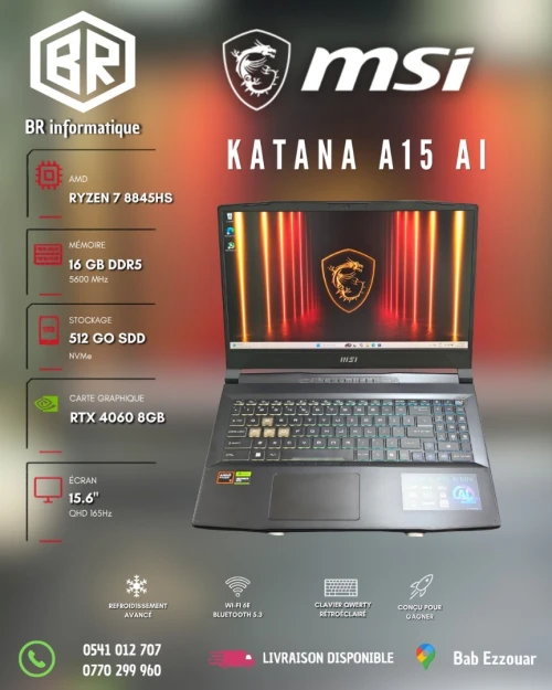 MSI KATANA A15 AMD RYZEN 7 8845HS 16GB 512GB SSD NVME 15,6 QHD 165HZ NVIDIA RTX 4060 8GB