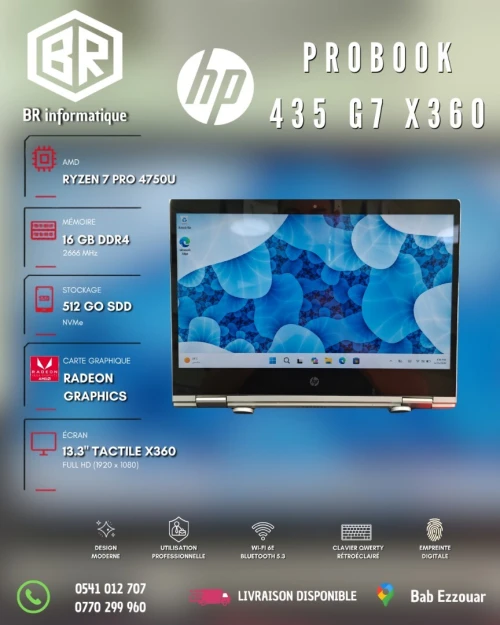 HP PROBOOK 435 G7 X360 AMD RYZEN 7 PRO 4750U 16GB 512GB SSD 13,3 FULLHD TACTILE X360