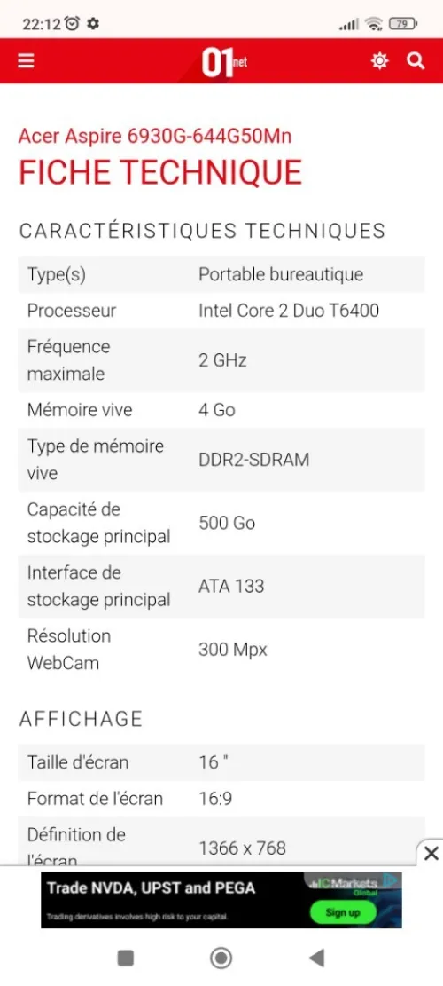 Ordinateur portable acer aspire 6930G