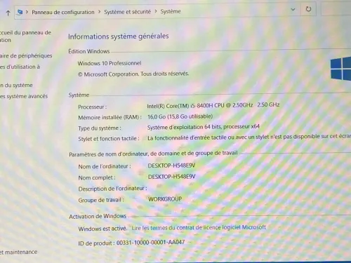 DELL LATITUDE 5591 / INTEL I5 8 EME H / 16 G / 256 / 15.6 FHD