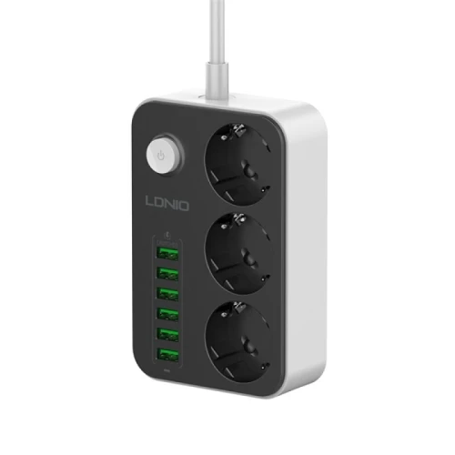 SIYOTEAM LDNIO SE3631 - RALLONGE MULTIPRISE 3 PRISES + 6 PORTS USB - CHARGE RAPIDE - PROTECTION - DESIGN COMPACT - HAVIT - BLACK