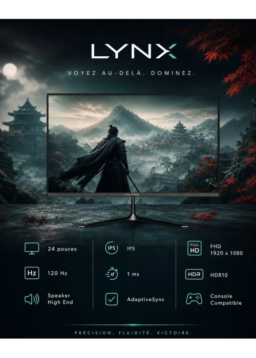 VULPES LYNX - ÉCRAN GAMING 24" - DALL IPS FHD - 120HZ - 1MS - SPEAKERS - PC & CONSOLE - E-SPORT - BLACK