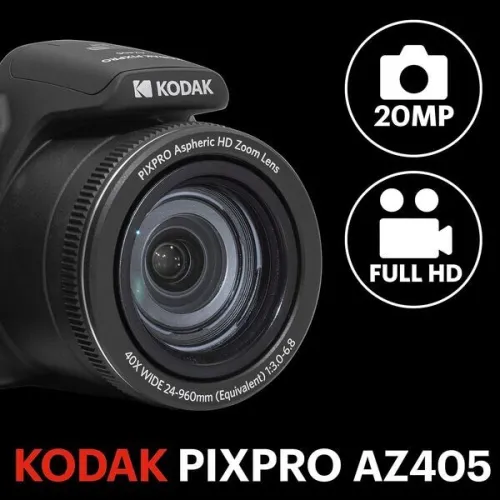 KODAK PIXPRO AZ405 - APPAREIL PHOTO NUMÉRIQUE FHD - 20 MPXL - 24 MM - 4 PILES AA - SD/SDHC - BLACK