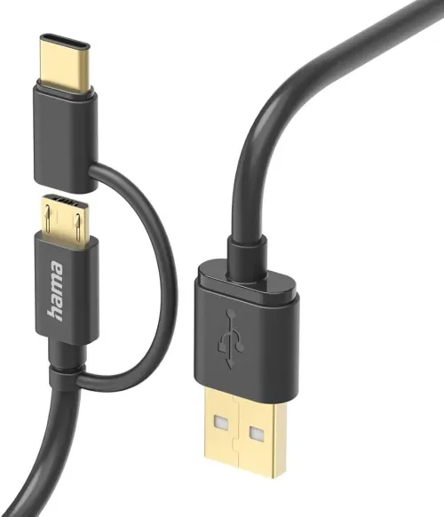 HAMA 178327 - CÂBLE 2-EN-1 MICRO USB + ADAPTATEUR USB TYPE-C - 1M - CHARGE & SYNCHRONISATION - NOIR