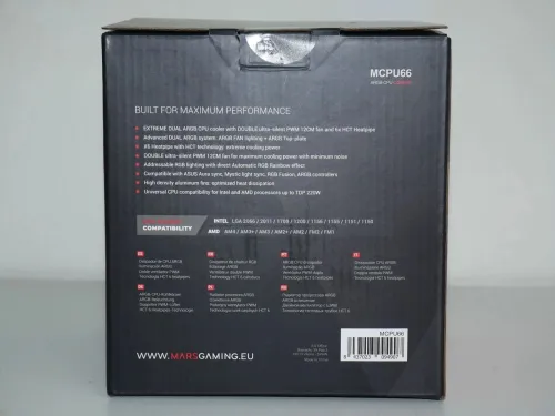 AIR COOLING MARS GAMING MCPU66 ARGB - MULTI SOCKET - 2 VENTILATEURS 120Mm - TDP 220W - TRANSPARENT