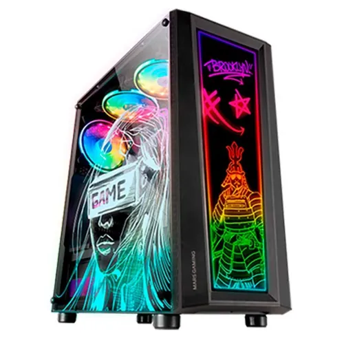 MARS GAMING MC-ART - BOÎTIER MOYEN TOUR - VERRE TREMPÉ PERSONNALISÉ - 12 LED ARGB - 309 MAX - BALCK 