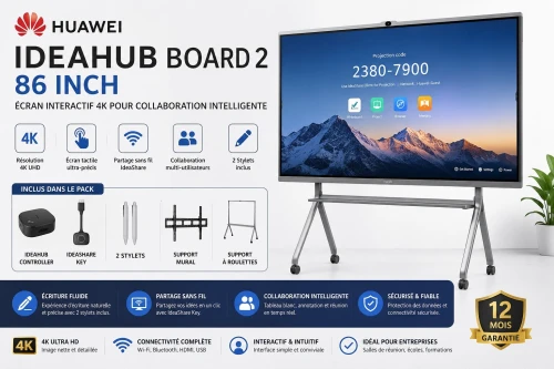 HUAWEI IDEAHUB BOARD 2 86" - ÉCRAN INTERACTIF 4K - IDEAHUB CONTROLLER - IDEASHARE KEY - SUPPORT MURAL & ROULETTES