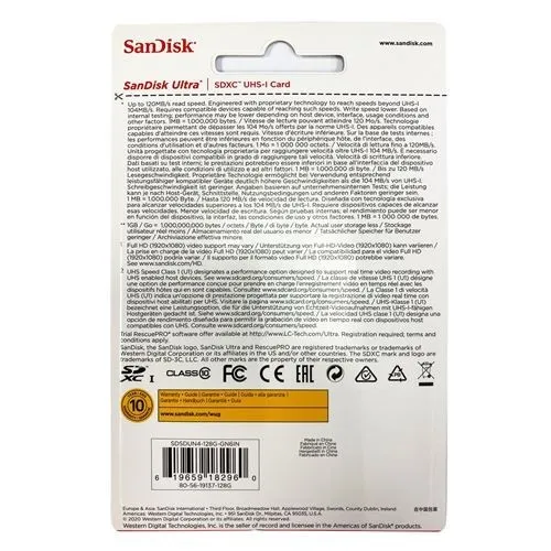 SanDisk Ultra SD 128 GB Carte Mémoire XC jusqu'à 120 Mo/s