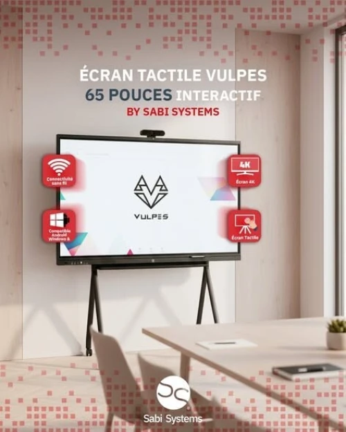 ECRAN INTERACTIF VULPES 65" - 4K ULTRA HD TACTILE - 8GO - 256GO SSD + SUPPORT - SANS OPS - WIN11 - BLACK