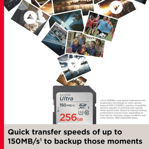 SanDisk Ultra SD 256GB Carte Mémoire UHS-I Jusqu'à 150 Mo/S