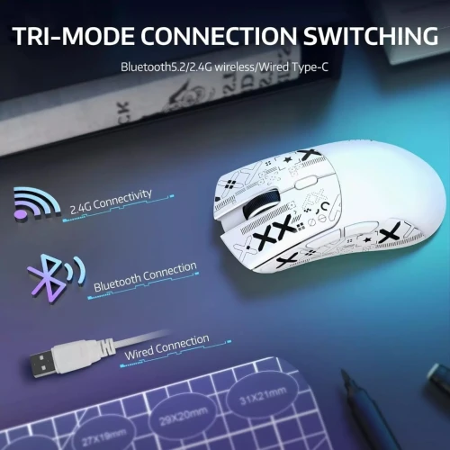 ATTACK SHARK R1 - SOURIS FILAIRE & SANS FIL - BLUETOOTH - 2.4G - 6 BOUTONS -18000 DPI - 1KHZ - WHITE
