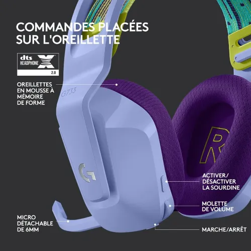 LOGITECH G733 LIGHTSPEED - CASQUE GAMING SANS FIL - DTS HEADPHONE X 2.0 - RGB - MICRO DÉTACHABLE - BLEU