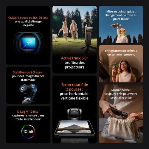 DJI OSMO POCKET 3 CREATOR COMBO - 4K 60 FPS - 2" OLED - MICRO SD -  4X ZOOM - CMOS - BLACK