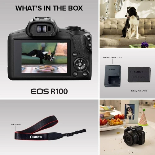 CANON EOS R100 - APPAREIL PHOTO HYBRIDE 4K + OBJECTIF RF-S 18-45MM - F/4.5-6.3 IS STM - 24,1 MLPXL - WI-FI - LCD - BALCK