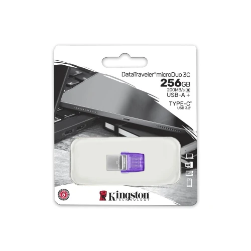 KINGSTON DATATRAVELER MICRODUO 3C 256GB - FLASH DISQUE 256GB - USB-A + USB-C - TRANSFERT RAPIDE 200 MB/S