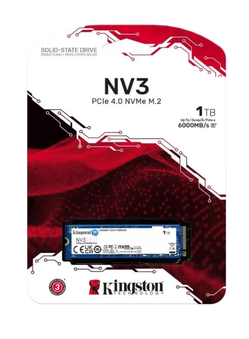KINGSTON NV3 PCIE 4.0 NVME SSD M.2 - 1TB - PCIE 4.0 - GEN 4 - JUSQU'À 6000 MB/S - PC & LAPTOP - BLACK