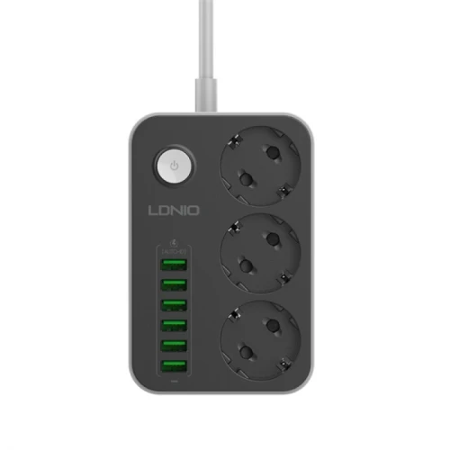 SIYOTEAM LDNIO SE3631 - RALLONGE MULTIPRISE 3 PRISES + 6 PORTS USB - CHARGE RAPIDE - PROTECTION - DESIGN COMPACT - HAVIT - BLACK
