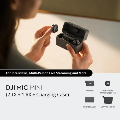 DJI MIC MINI (2 TX + 1 RX + CHARGING CASE ) MICROPHONE COMPACT - PORTÉE 400 M - STOP BRUIT - NOIR