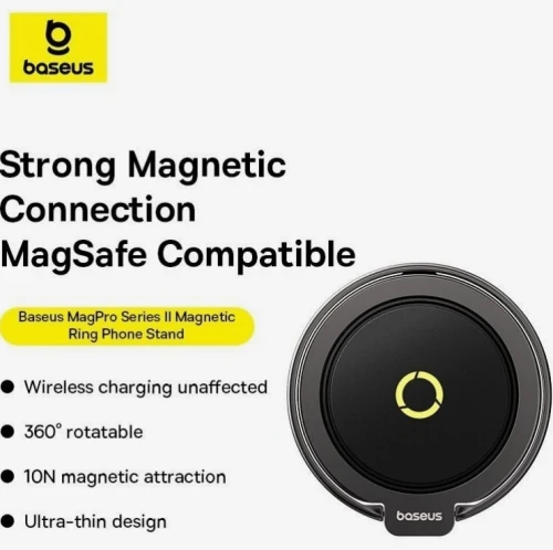 BASEUS MAGPRO SERIES II - MAGNETIC RING PHONE STAND - COSMIC 360 DEGREE - MAGSAFE COMPATIBLE - BLACK