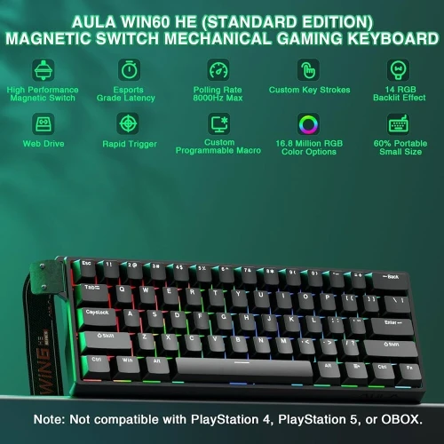 AULA WIN60 HE STANDARD - 60% MAGNETIC SWITCH - 8K POLLING RATE 0.02 RT - SIDE PRINTING - RVB CLAVIER