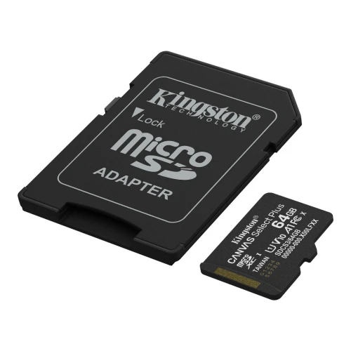 KINGSTON CANVAS SELECT PLUS SDCS3 64GB - MICRO SDXC 64GB - UHS-I CLASSE 10 - AVEC ADAPTATEUR SD - BLACK