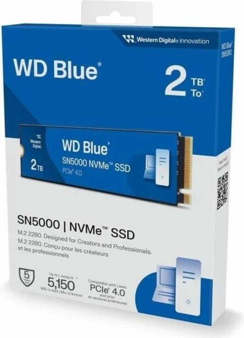 WD BLUE SN5000 2TO - SSD INTERNE NVME M.2 2280 - PCIE 4.0 - HAUTE VITESSE - STOCKAGE RAPIDE - BLUE