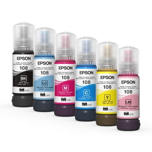 BOUTEILLES D'ENCRE EPSON 108 ECOTANK - BLACK - CYAN - MAGENTA - YELLOW - LIGHT CYAN - LIGHT MAGENTA 