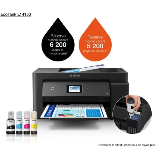 EPSON L14150 - IMPRIMANTE ECOTANK COULEUR À RÉSERVOIR -RECTO VERSO A3+ - USB ETHERNET - WI-FI -BLACK