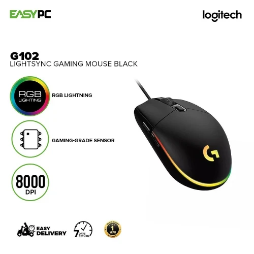 SOURIS LOGITECH G102 - GAMING FILAIRE - LIGHTSYNC - NOIR-BLANC