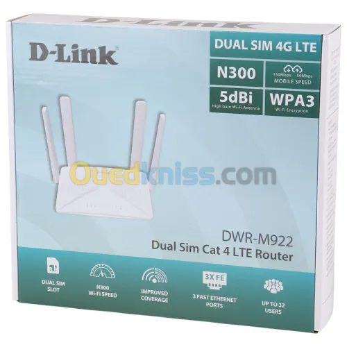 D-LINK DWR-M922 - ROUTEUR 4G LTE  - DUAL SIM - WI-FI 300 MBPS - WPA3 - 2,4 GHZ  - QOS -IPTV - VPN 