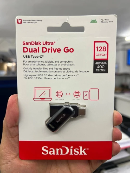 SANDISK ULTRA DUAL DRIVE GO - 128GB - FLASH DISQUE USB TYPE-A & USB TYPE-C - 400 MBS - ORIGINAL