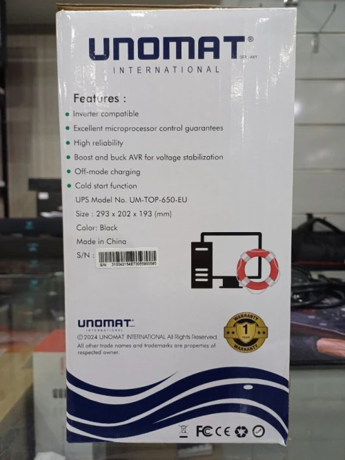 UNOMAT UM-TOP-650-EU - ONDULEUR 600VA - 360W - PRISES FR SCHUKO - AVR SYSTEM - BLACK 