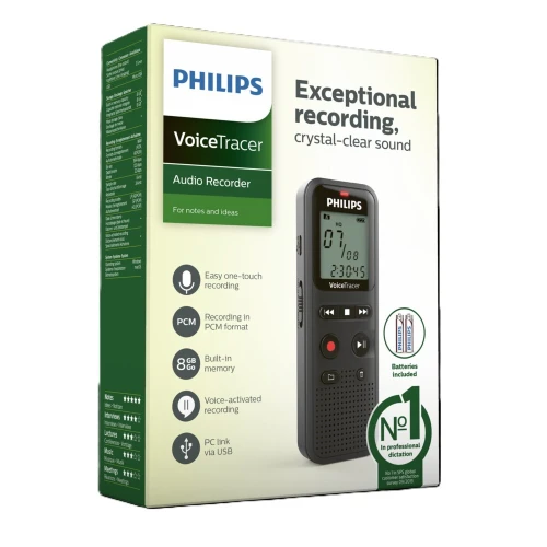 PHILIPS VOICE TRACER DVT1160 - DICTAPHONE NUMÉRIQUE - 8GO - USB - ADPCM / PCM - SPEAKER - BLACK