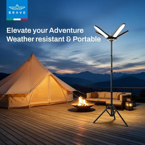 BRAVE BRIGHTFORCE PRO 80W - LAMPE LED PORTABLE CAMPING - 8000 LUMENS - PROJECTEUR PLIABLE - TRÉPIED 2.5M AJUSTABLE - IP54