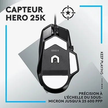 LOGITECH G502X  SOURIS FILAIRE POUR GAMER - DROITIER - CAPTEUR OPTIQUE 25000 DPI - NOIR