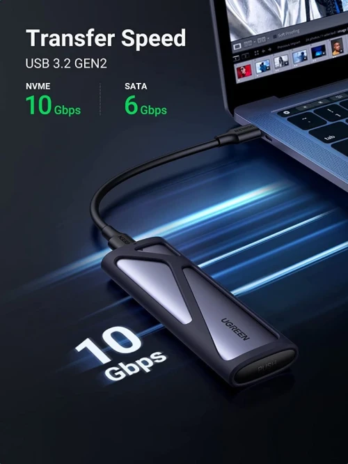 UGREEN Lecteur de boîtier SSD NVMe M.2 Enclosure, 10 Gbit/s USB C 3.2 Gen2, compatible Thunderbolt 3